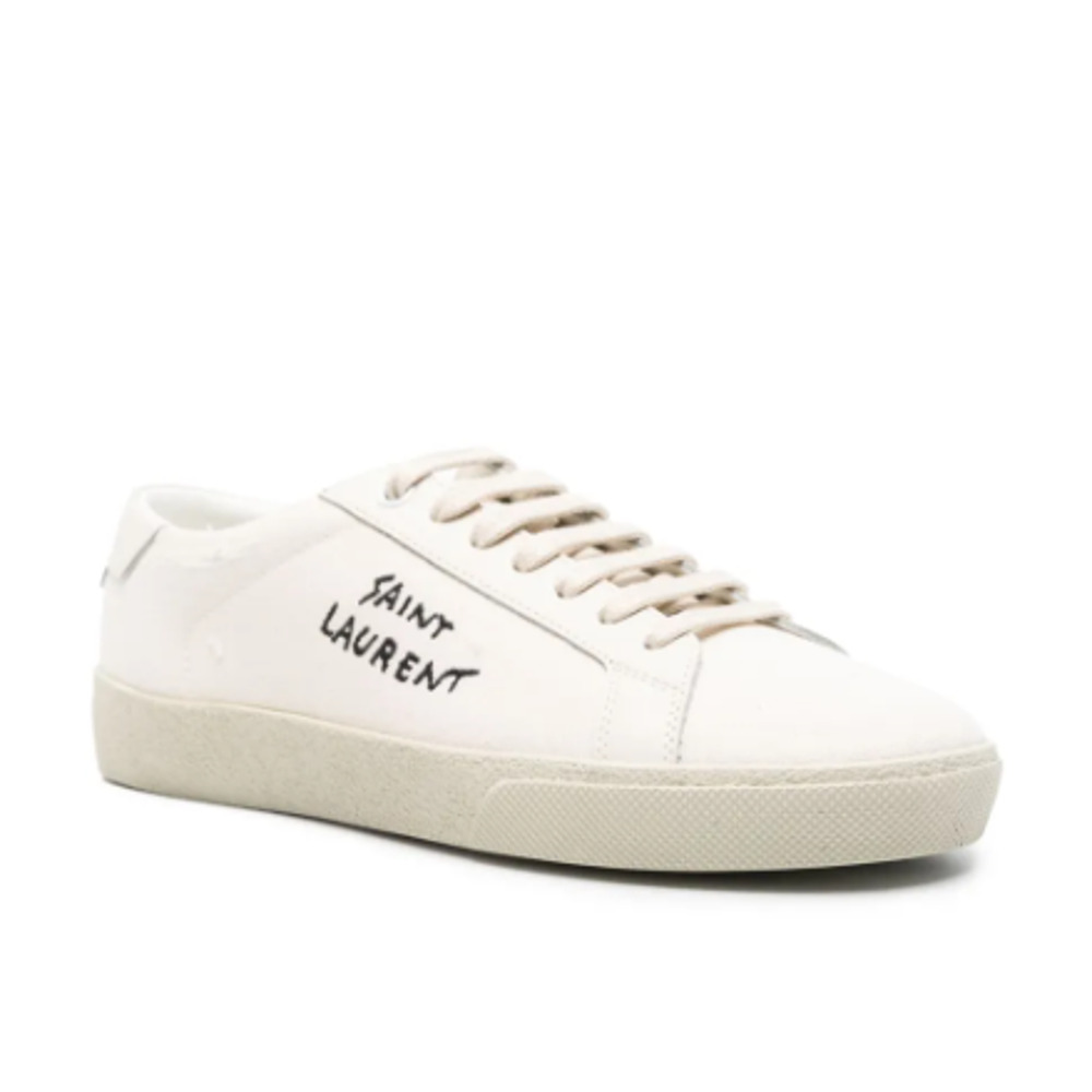 Saint Laurent SL/06 Court Classic Logo-Embroidered Leather Sneakers White EU 39